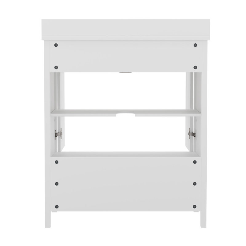 Meuble-lavabo de salle de bain avec lavabo encastré, armoire et tiroir, Blanc, Nickel