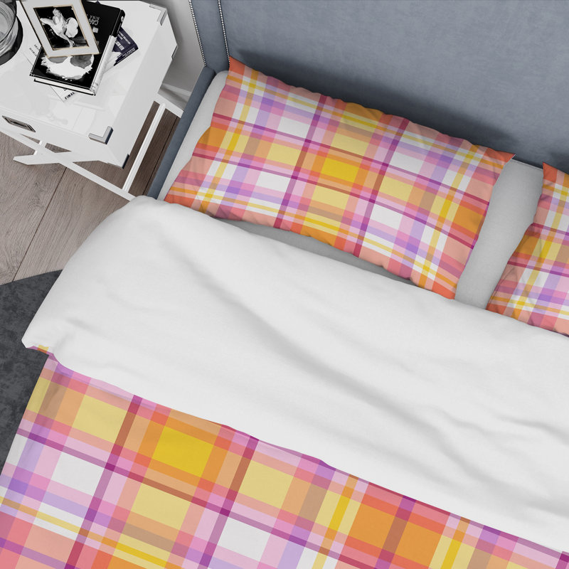Ensemble de housse de couette en microfibre rose / jaune 3 pièces, Housse de couette double / grand + 2 taies décora