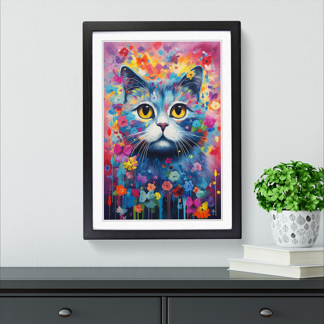 Cat Colour Field - Single Picture Frame Print on Wood