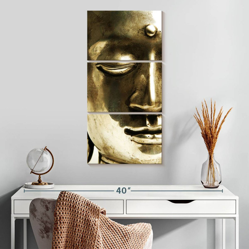 Ensemble de 3 pièces d'art sur toile Shiny Buddha, H 32 po x l 15 po