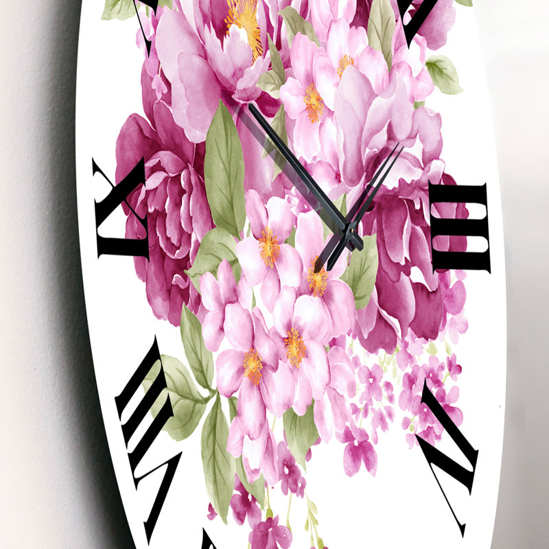 Fleurs roses rétro - Horloge murale traditionnelle, Moyenne