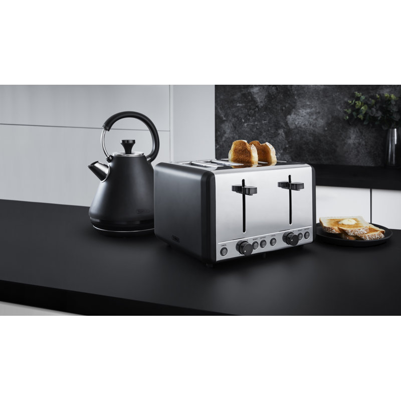Tower Sera 4 Slice Toaster with 6 Browning and Defrost/Reheat/Cancel Functions, 1800W, Black