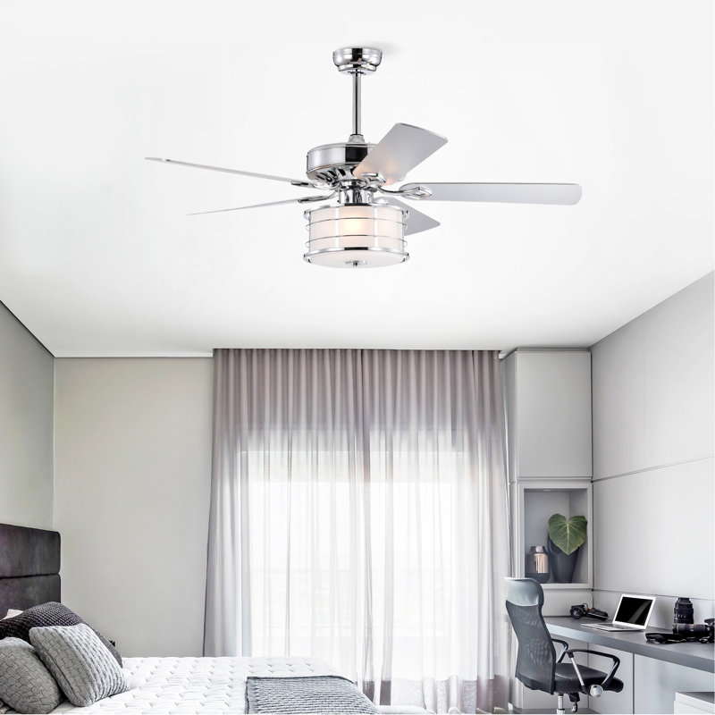 Ventilateur de plafond 52 po à DEL avec abat-jour tambour 52 po + télécommande