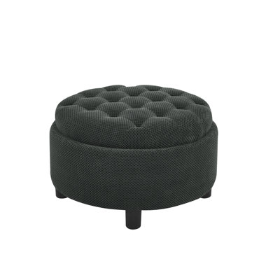25Inch Round Storage Ottoman With Tray, Moderntufted Fabric Circle Coffee Table With Storage, Upholstered Ottoman With Removable Top For Living Room, Bedroom,Dark Grey
