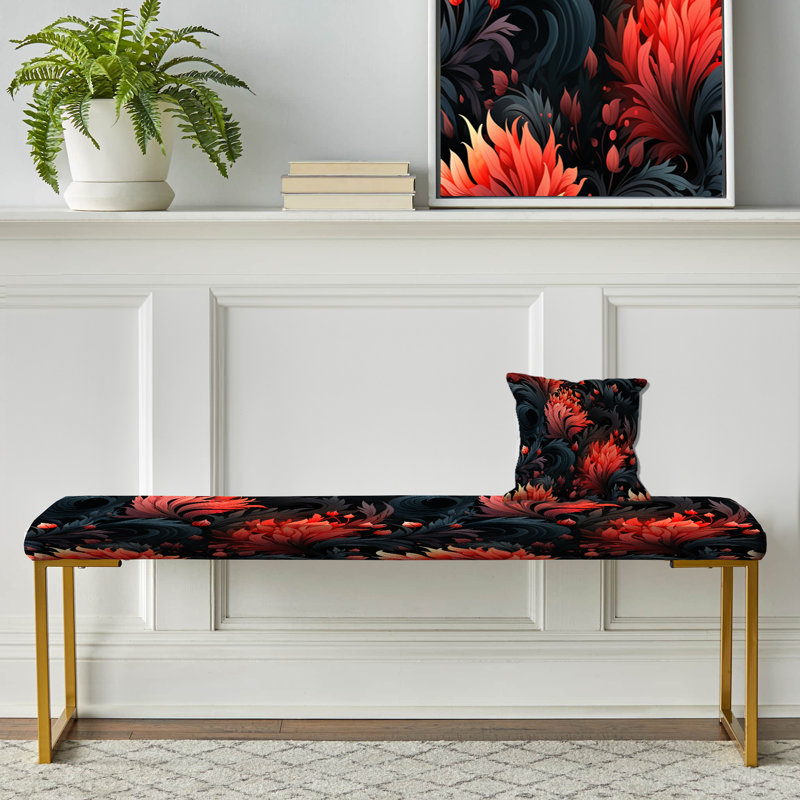 Ember Twilight Moody Patterns - Floral Upholstered Gold Bench