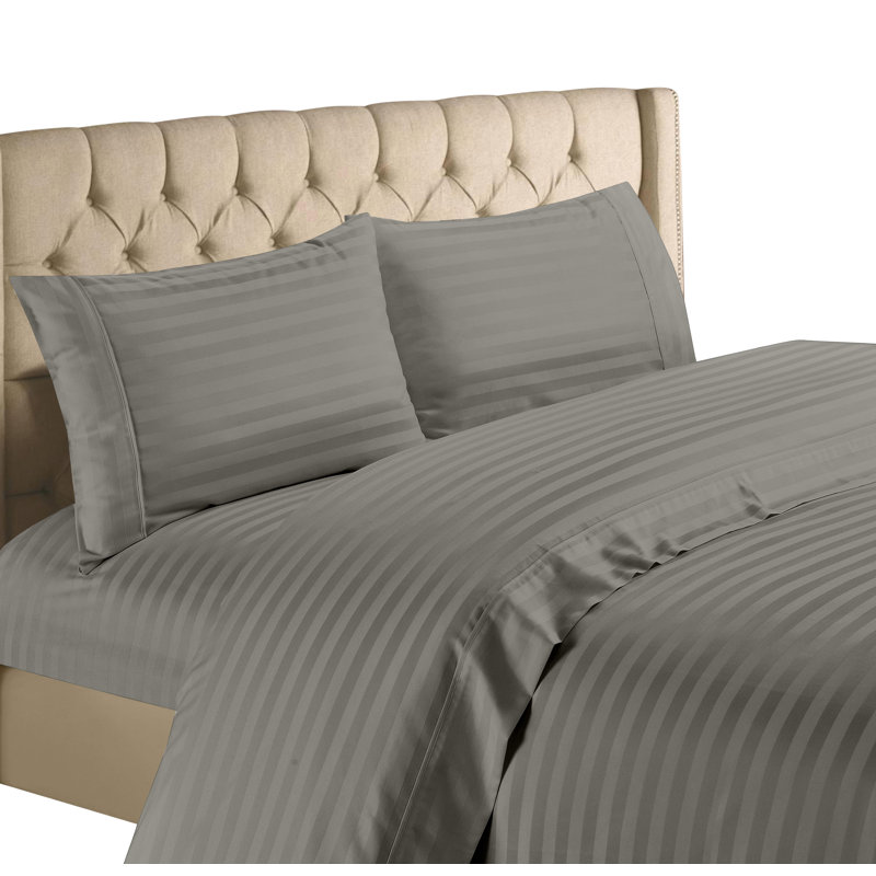 600 Thread Count Egyptian-Quality Cotton Sheet Set, Queen Sheet Set with 2 Pillowcases, Gray Stripe