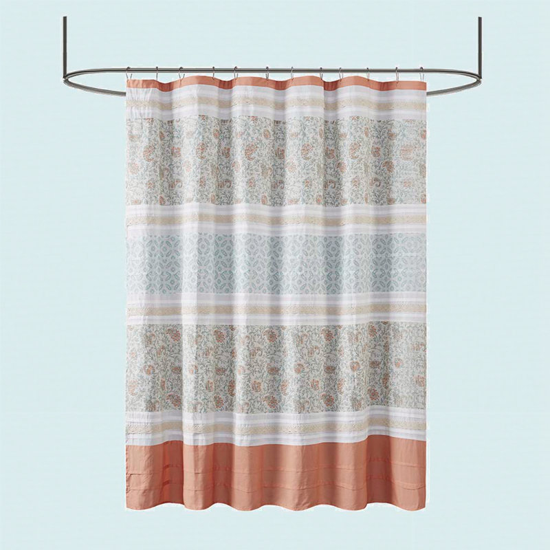 Cotton Shower Curtain, Printed and pieced multi, Coral