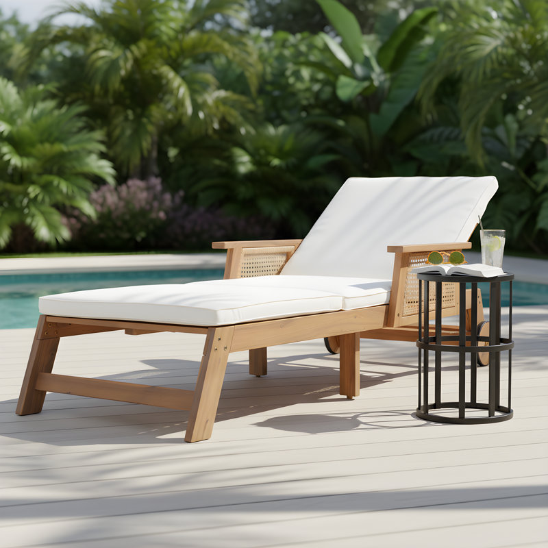 Bykes Patio 2-Piece Acacia Wood Sunlounge With Wicker Panels & Ceramic Tile Side Table Set, 1
