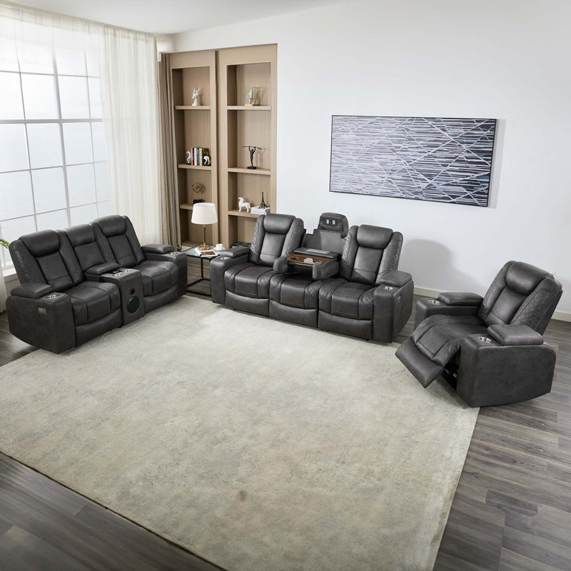 Roska 6 Seater Linen Reclining Sofa, Grey