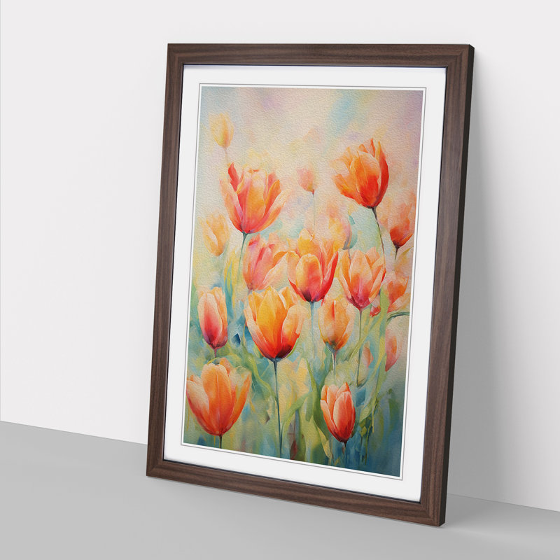 Tulip Flower Impressionism No.3 - Framed Print, 34cm H x 25cm W x 2cm D, Walnut 