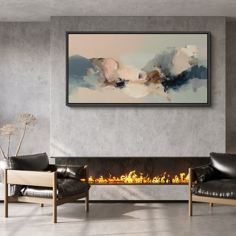 Doux nuages abstraits dans des tons de rosé et bleus neutres - grand art mural sur toile encadrée, Noir