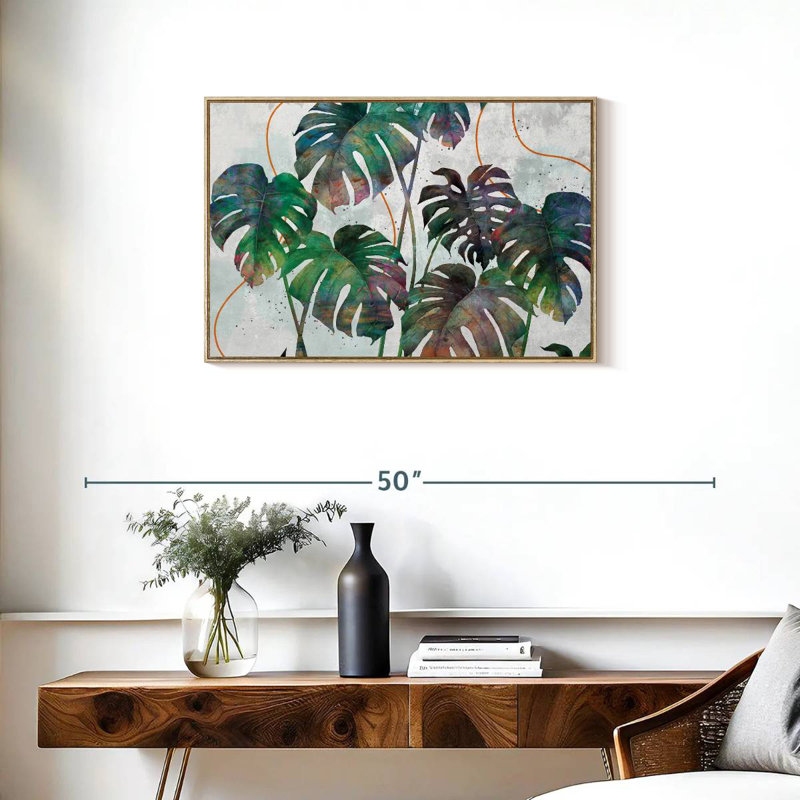 Feuilles de Monstera, Cadre flottant en bois naturel, 31 po x 21 po
