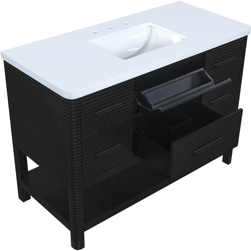 Meuble-lavabo en bois massif 60 po Oakwell, Noir, 60"