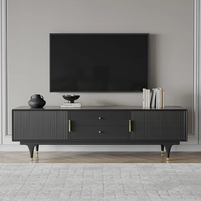 Meuble télé Mid-Century, Noir, H 23 po x l 18 po x P 63 po