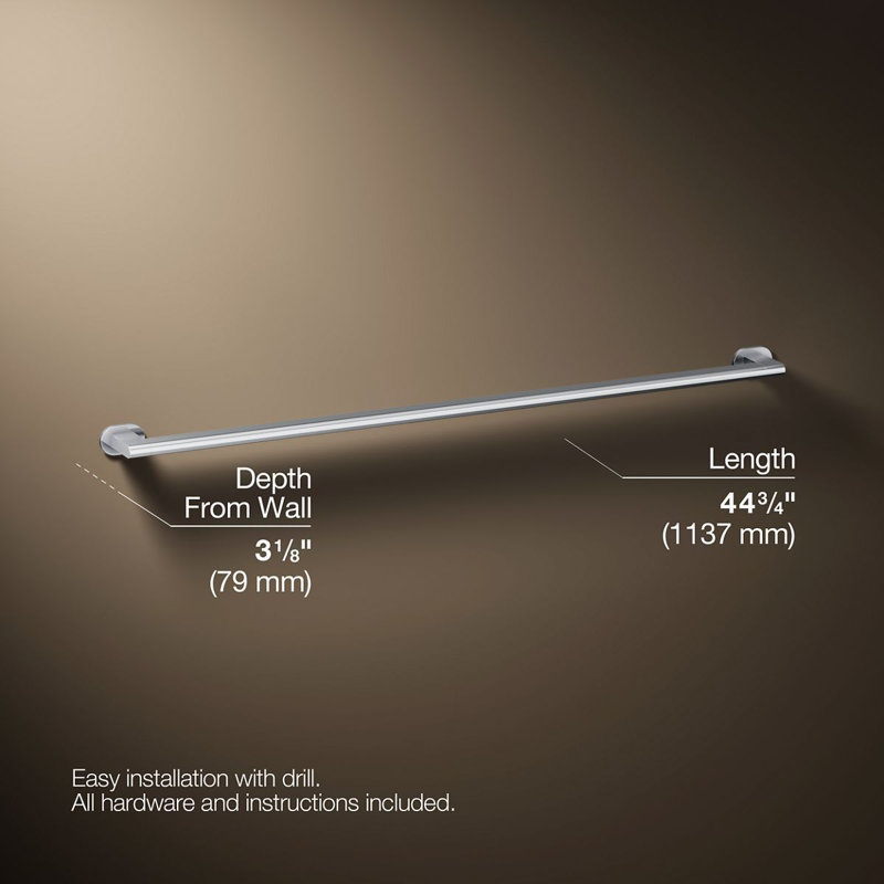 Barre d'appui Belay, Chrome poli, H 1,75 po x L 42 po