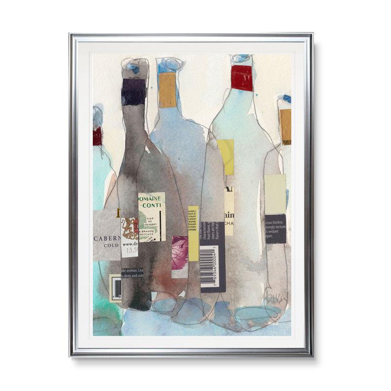 Les bouteilles de vin III - impression, H 24 po x l 20 po x P 1,5 po, Cadre argenté