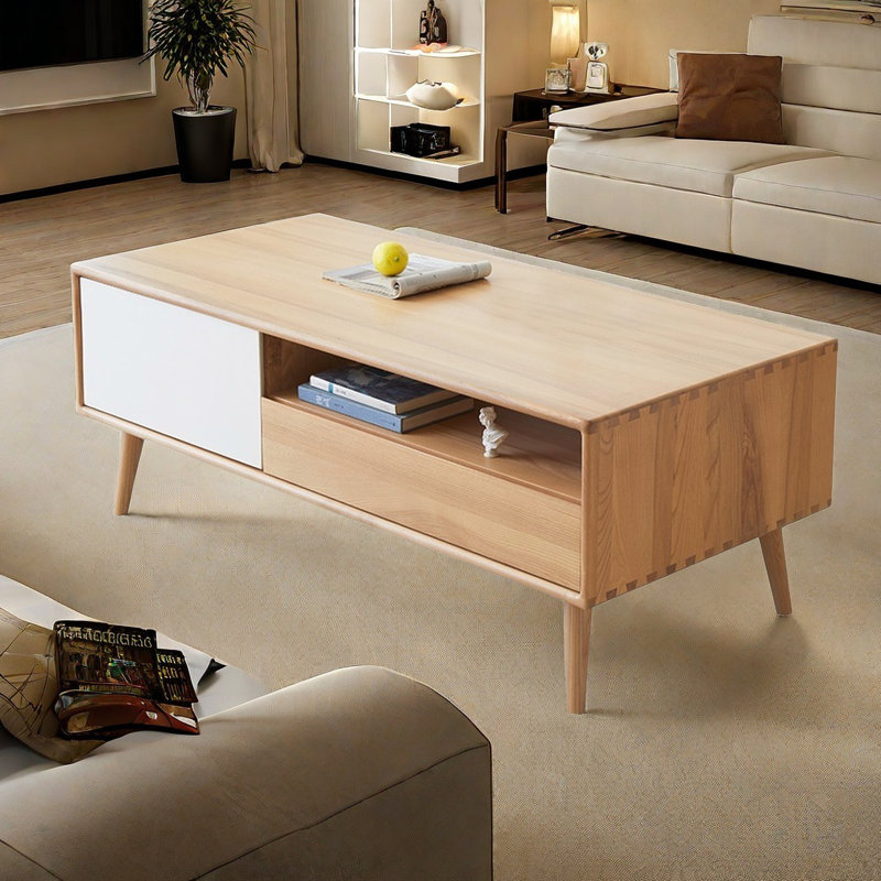 Table basse en bois de frêne massif, H 17,7 po x L 47,2 po x l 22 po, Burlywood