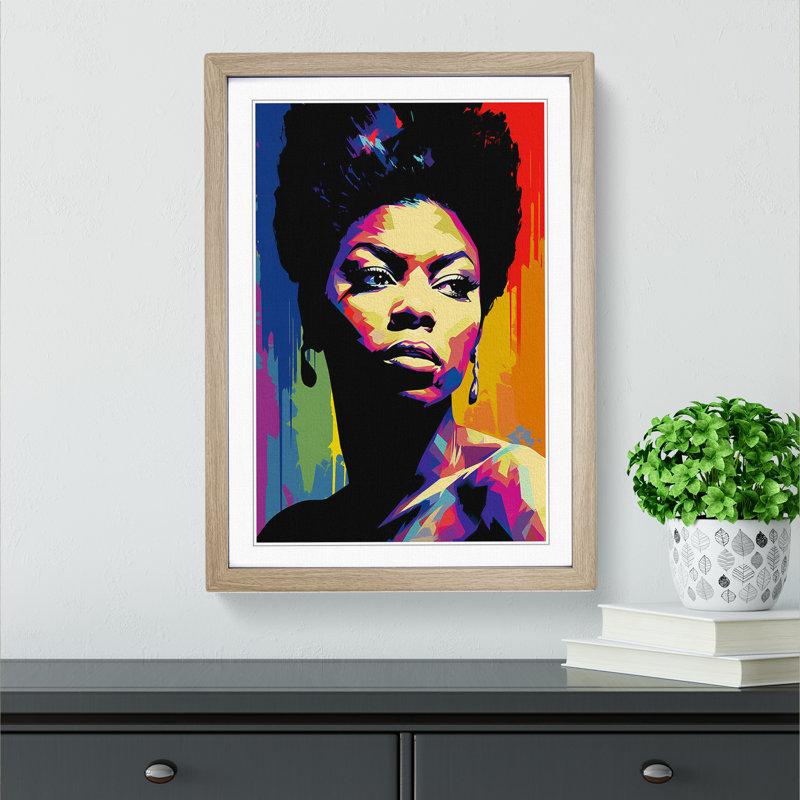 Nina Simone Futurism - Single Picture Frame Print on Wood, 34cm H x 25cm W x 2cm D, Oak Framed