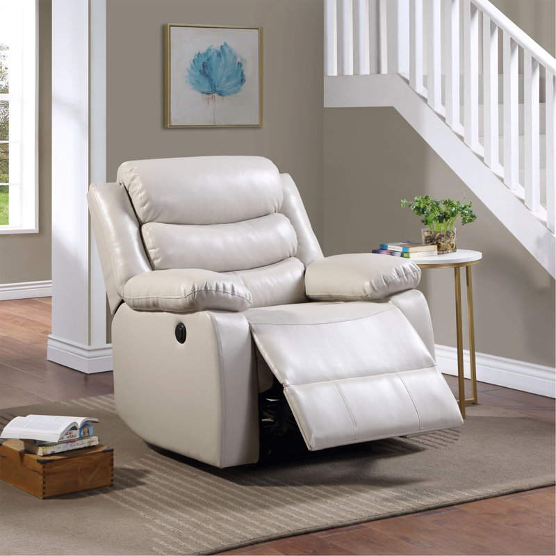 Fauteuil inclinable électrique en cuir synthétique beige, Manuel - levier / poignée, Beige