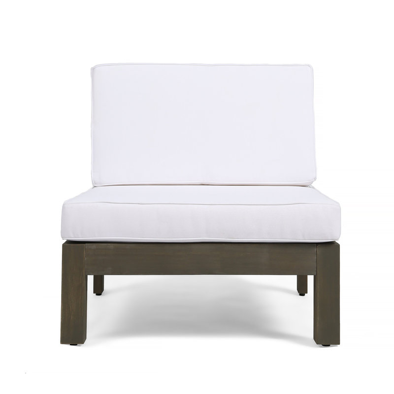 Ensemble de canapé d'extérieur 3 pièces Carie, coussins en tissu blanc, bois brun à lattes
