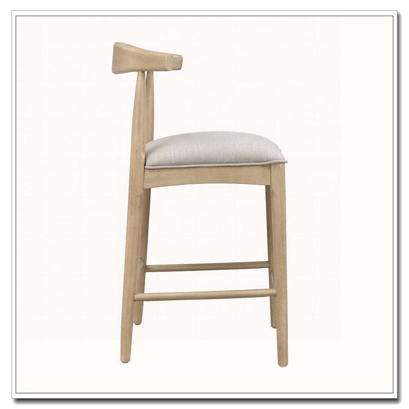 Tabouret de bar en bois, Siège gris / cadre naturel, Tabouret de comptoir (siège d'une hauteur de 26,5