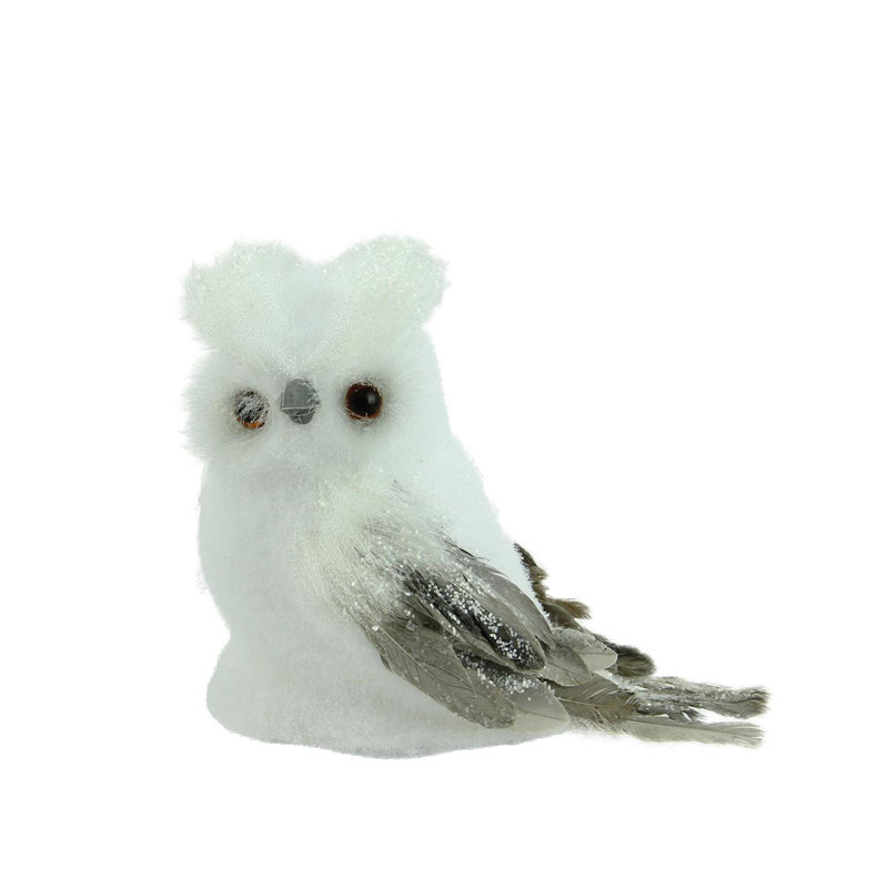 Décoration de table en forme de hibou de Noël 7,25 po blanc et gris