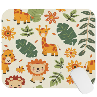 Animals Lions Giraffes Pattern Kids Room Children's Art I Lion Children's Gaming Cute Office Laptop Desk Pad Gift Mat Square Rectangle Non-Slip Mousepad