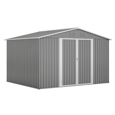 Storage Shed, Outdoor Tool Storage Shed With Metal Foundation & Lockable Doors,  All Weather Metal Sheds For Garden, Patio, Backyard, Lawn, Gray