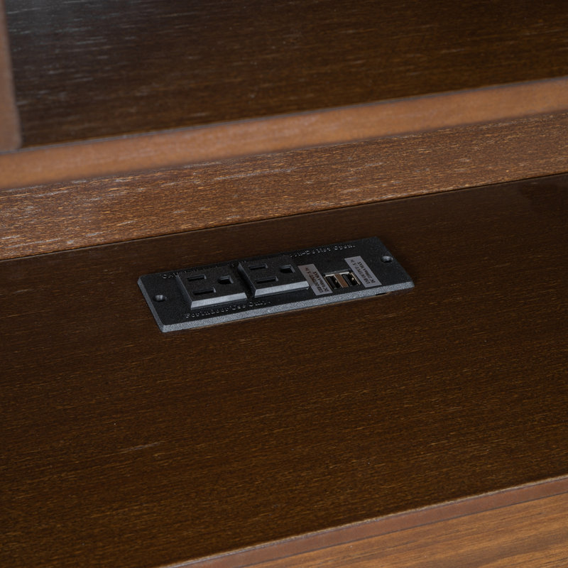 Lit plateforme très grand en bois avec tête de lit multi-rangement, USB et tiroirs, Brun