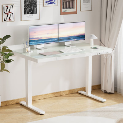 Bureau d'ordinateur à hauteur ajustable Flavio avec tiroir et ports USB et Type-C pour le bureau personnel