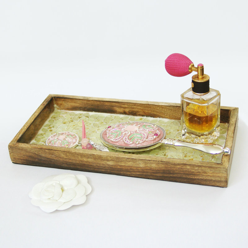 Solid Wood Tray, Gold/Cream