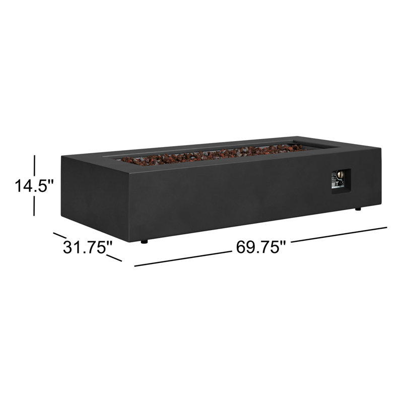 AEGEAN Propane / Natural Gas Outdoor Fire Pit Table, Black, 14.5" H x 69.75" W x 31.75" D