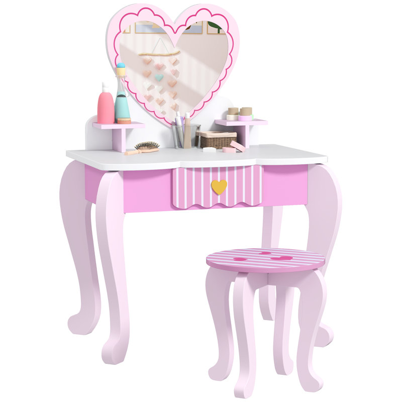 Walliston Kids Dressing Table Set, Two-Piece Children Vanity Table with Stool