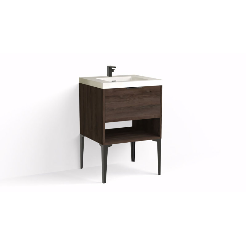 Modo 24" W Freestanding Single Bathroom Vanity with Dean Leg, Glossy White/Single, Matte Black, White Acrylic