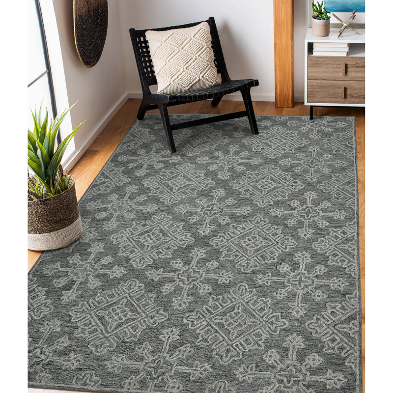 Tapis géométrique en laine naturel touffeté à la main Laurent, Rectangle 8 pi x 11 pi