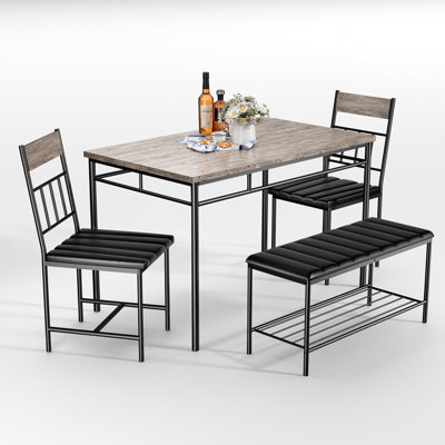Ensemble de table de salle à manger 4 pièces, table de cuisine avec chaises rembourrées et banc