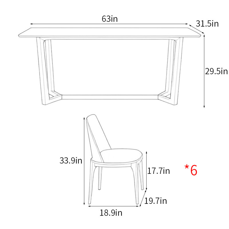 Ensemble de table de salle à manger rectangulaire de style nordique, H 29,5 po x L 63 po x l 31,5 po