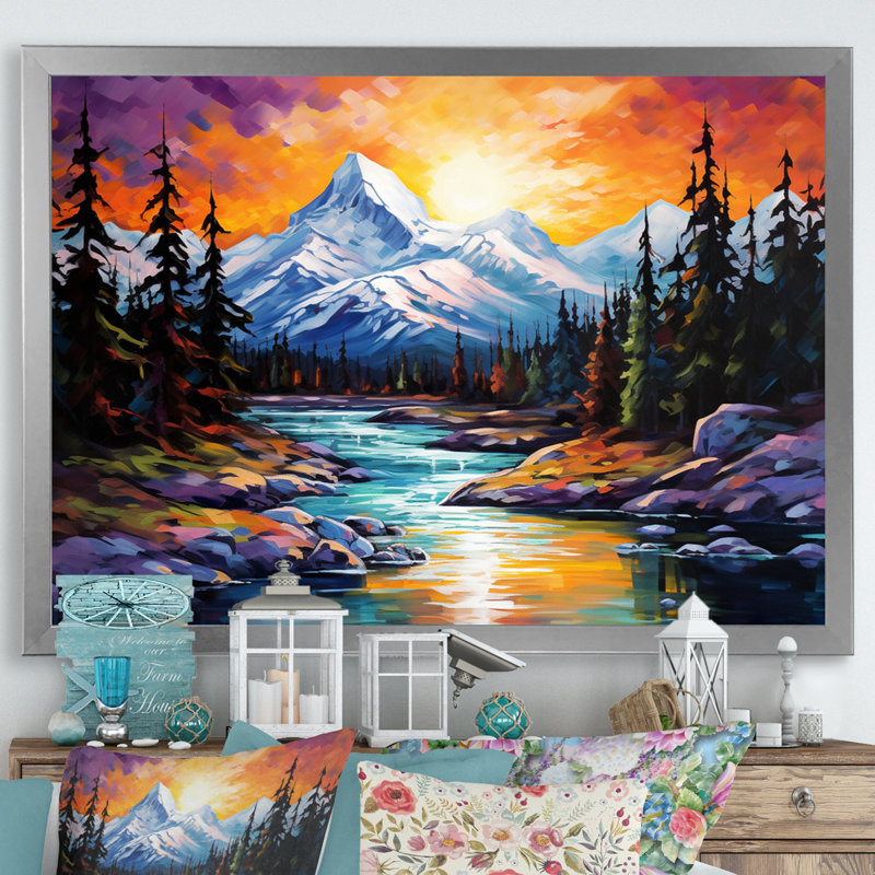 «Mystical Artic Mountain Landscape I», reproduction sur toile, H 12 po x l 20 po x P 1 po, Cadre simple argenté