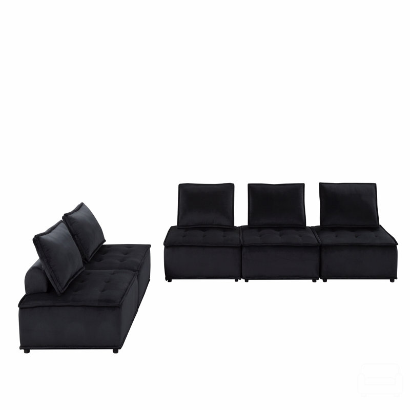 120" Velvet 5 Pc Sectional Sofa Ottoman, 29" H x 120" W x 80" D