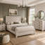 Ensemble de chambre pour grand lit, beige, bois noir, ensemble de 4 pièces avec 2 tables de chevet et commode