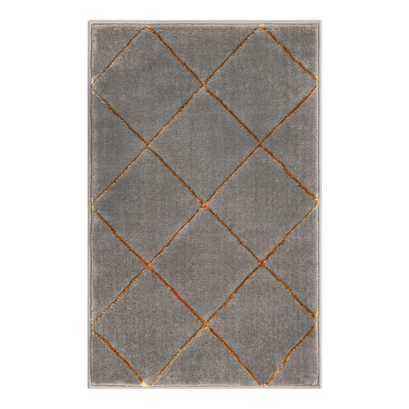 Tapis à carreaux gris et or Latitude Run® Novica, Rectangle 2 pi x 3 pi 1 po