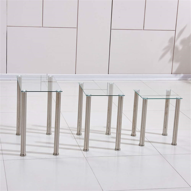 Glass Nesting Of Table Coffee Table Set Of 3, Living Room Small Sofa Table Side Table Corner End Table Bedroom Little Nightstand Beside Table (Square Set Of 3)