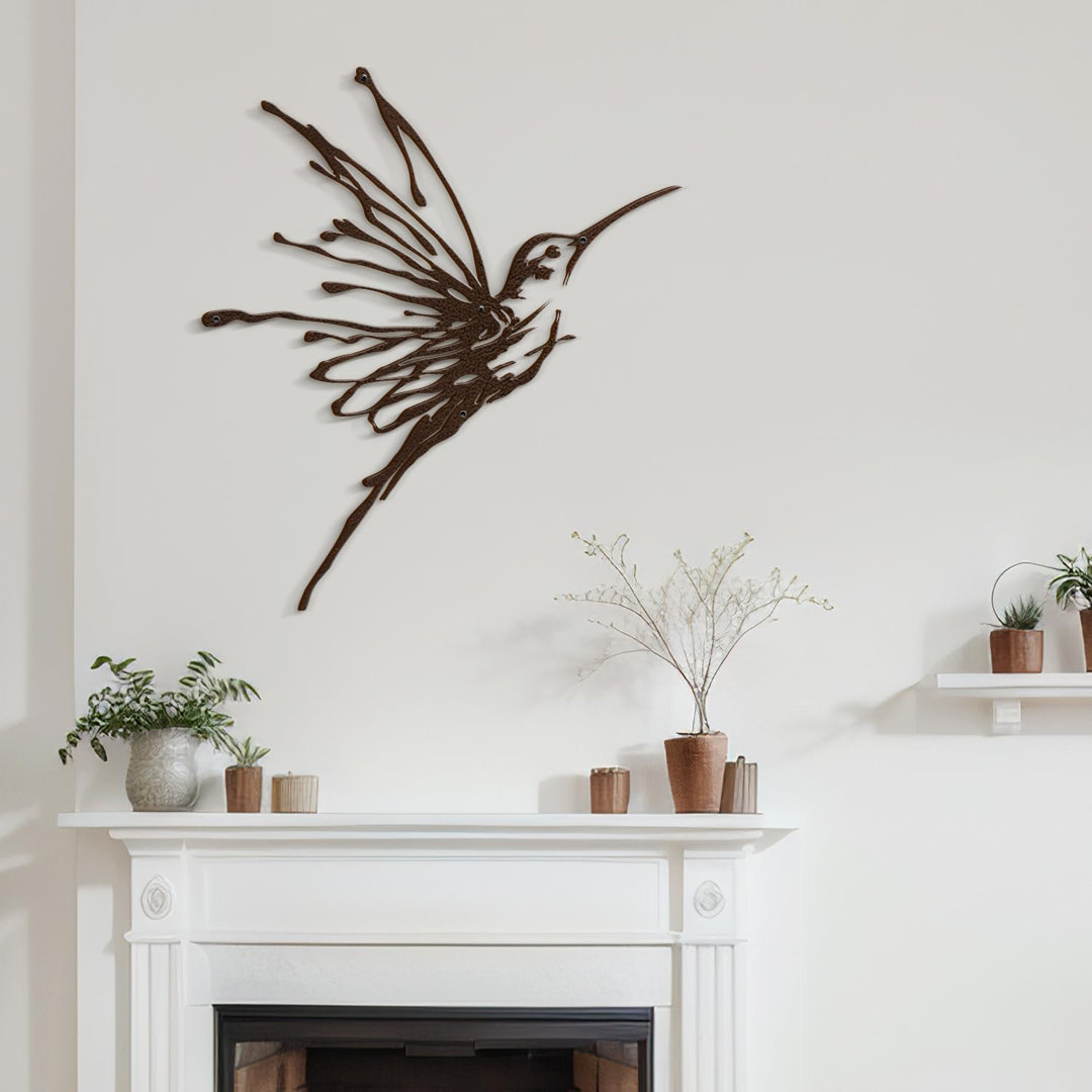 Elegant Flying Humming Bird, Modern Living Room Wall Sculpture, Black Gold Metal Wall Art Home Decor SIGNLEADER 