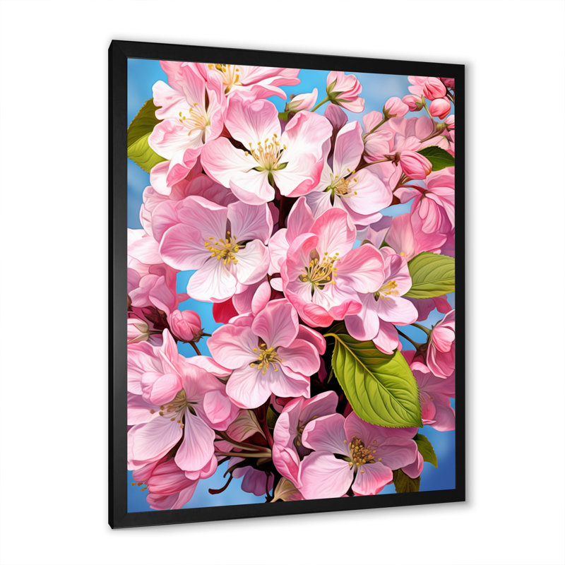 Pomme en fleurs Fusion I - art mural sur toile florale, Cadre d'angle fermé noir, H 20 po x l 12 po x P 2 po