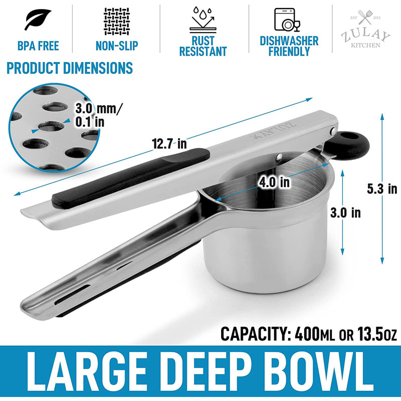 Large Stainless Steel Potato Ricer with Non-Slip Handle