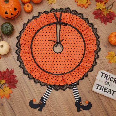 Jupe de sapin d'Halloween de 91 cm, tapis de base pour mini sapin de Noël sur le thème des sorcières, décoration de sapin effrayante pour la maison, les fêtes et les décorations saisonnières