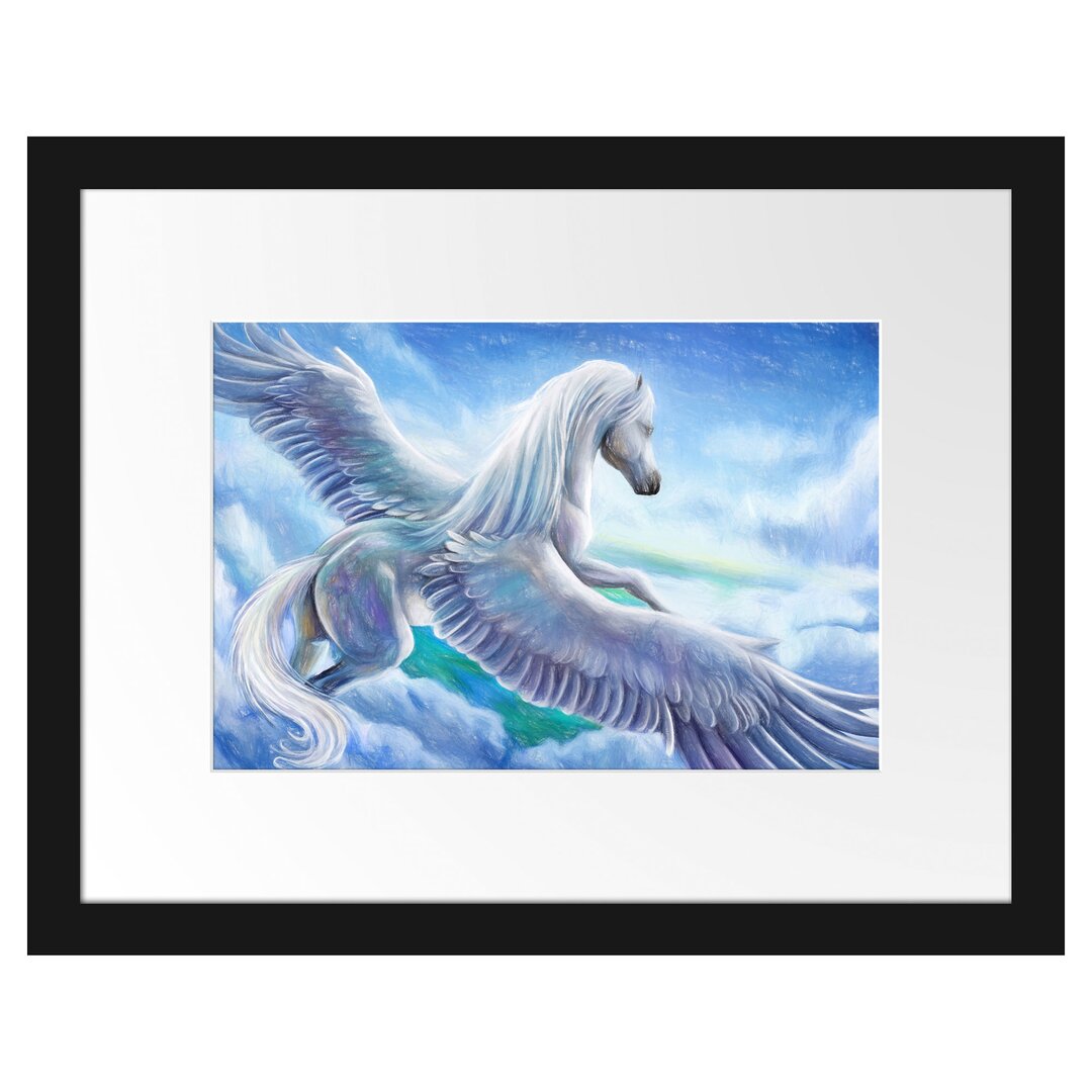 Gerahmtes Poster Pegasus fliegt über den Wolken