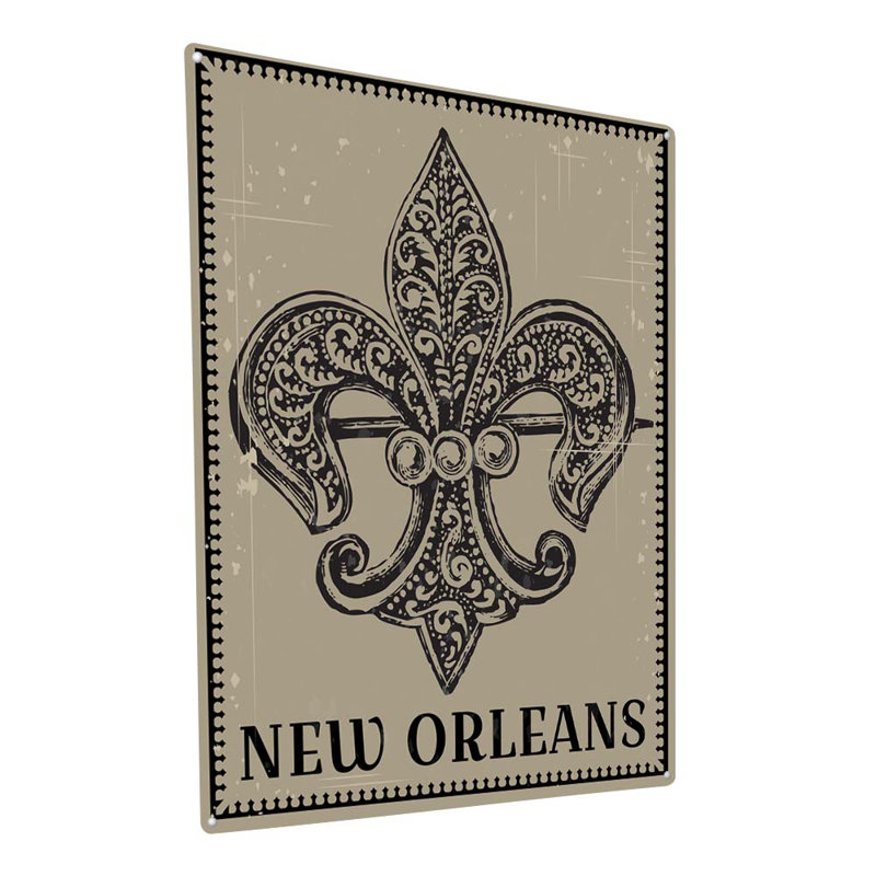 La Nouvelle-Orléans, fleur de lys sur métal, H 15,5 po x l 11,5 po x P 0,04 po