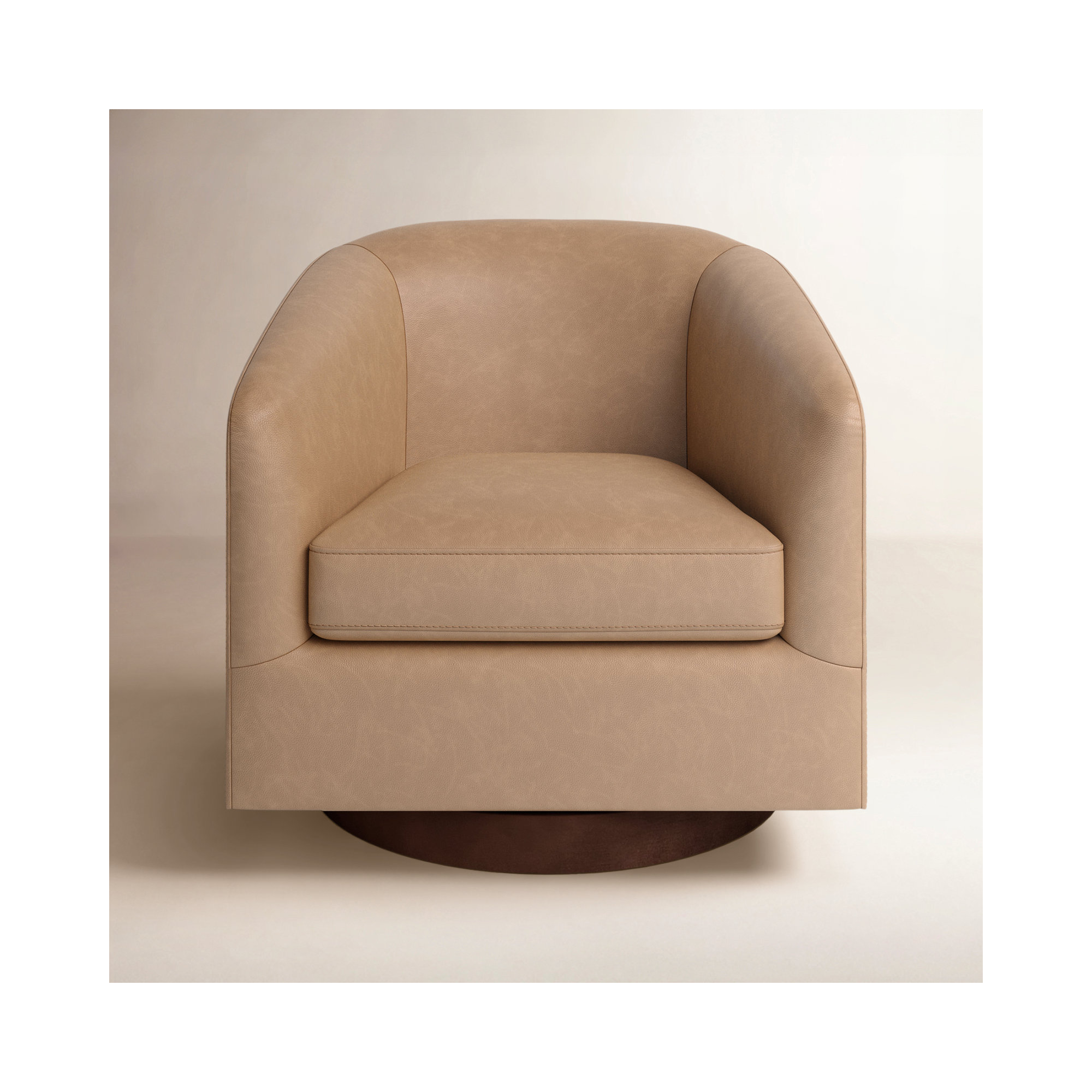 Bennett Vegan  Leather Swivel Barrel Chair, Copley Brown Performance