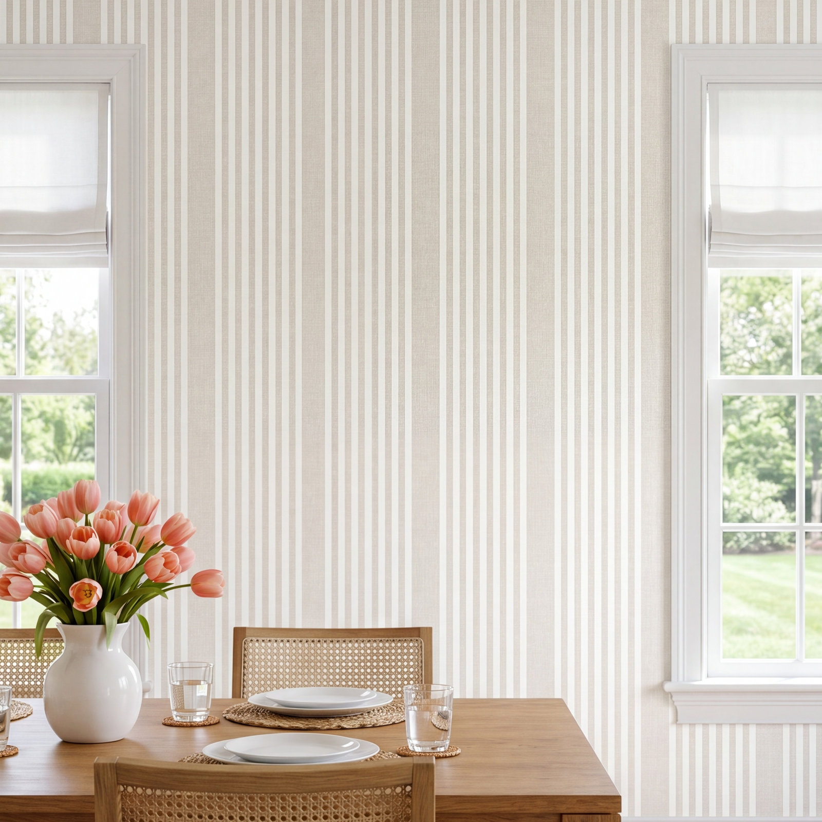 Varanasi Stripe 27' L x 27" W Wallpaper Roll, Soft Linen